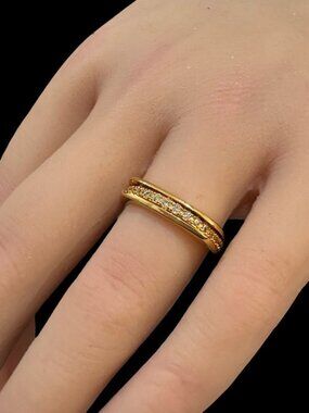Gold Tone Simulated Diamond Square Band Ring Size 7 Elegant Design